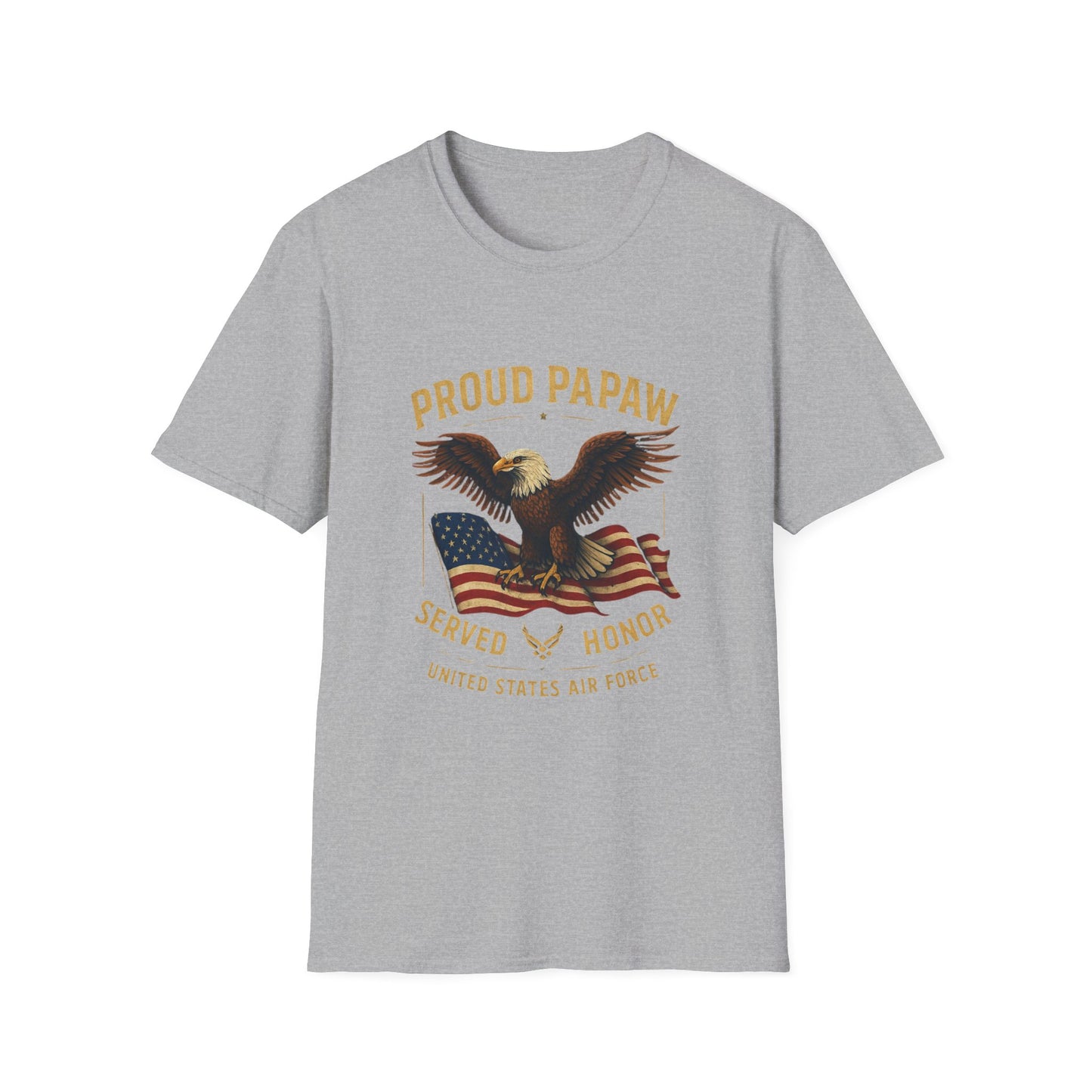 Proud Papaw Eagle with American Flag T-Shirt | Served with Honor, Air Force Theme