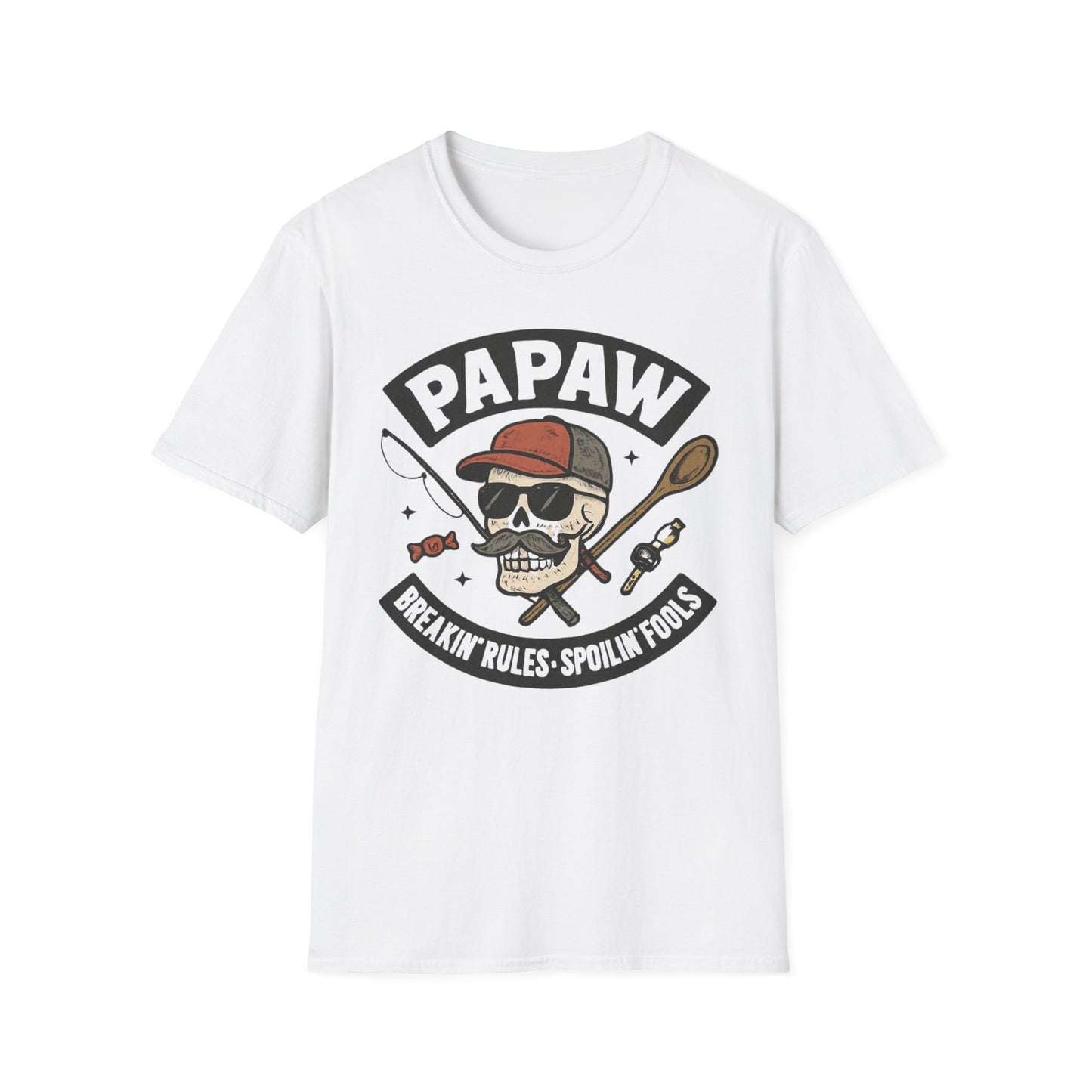 Papaw skull with fishing rod and spoon T-Shirt | Papaw logo tee