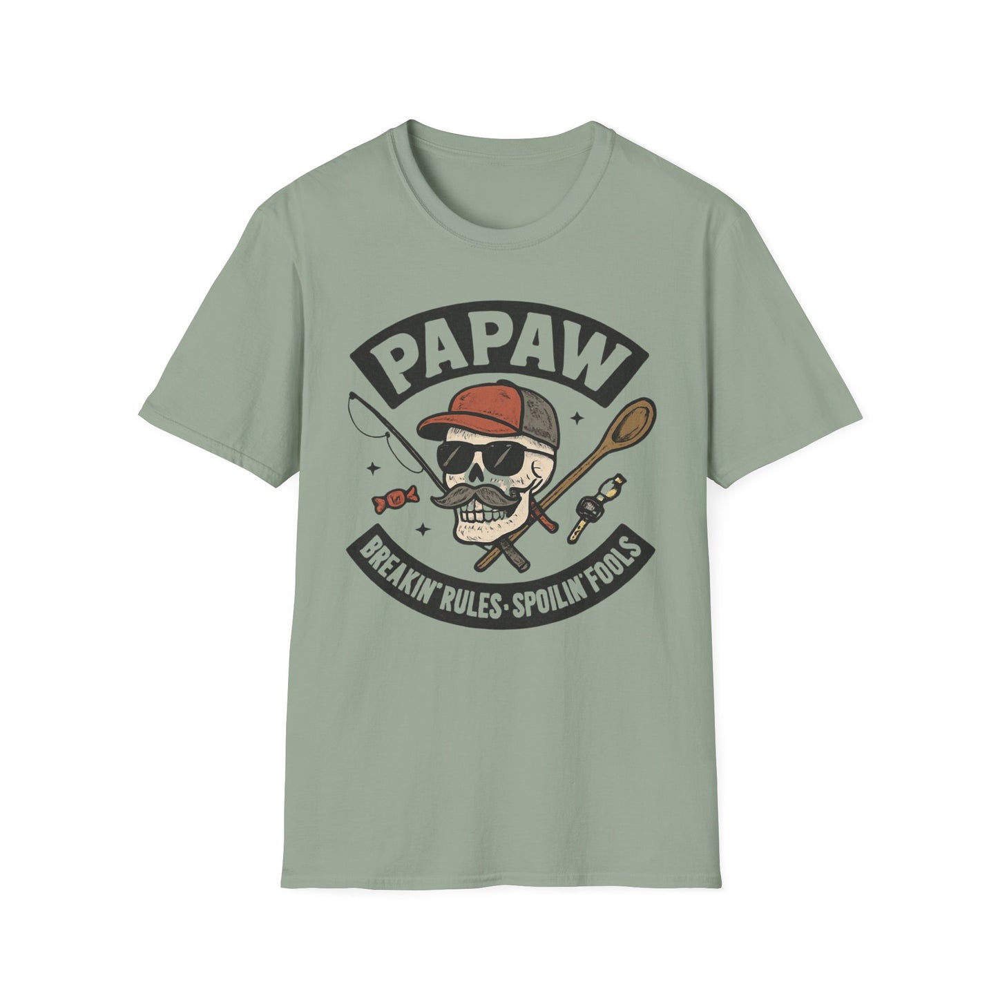 Papaw skull with fishing rod and spoon T-Shirt | Papaw logo tee