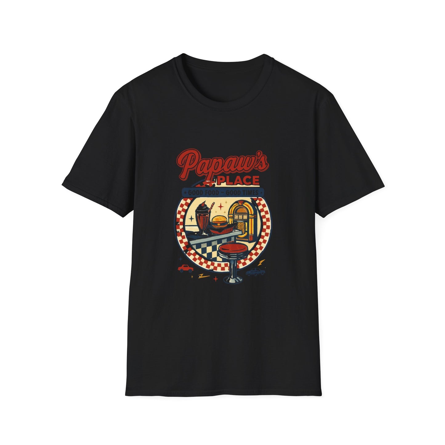 Papaw's Place Diner Scene T-Shirt | Retro Soda Fountain, Burger Counter