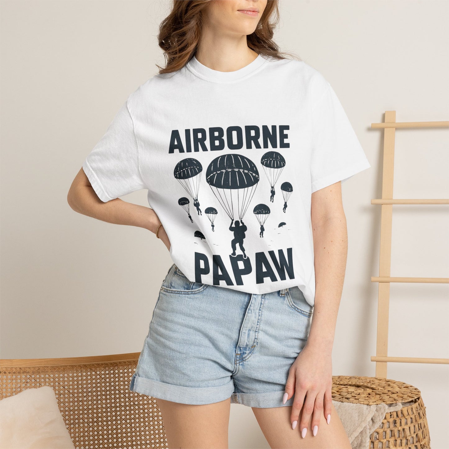 Airborne Papaw T-shirt | Parachute Silhouette Dad Grandpa Military Theme