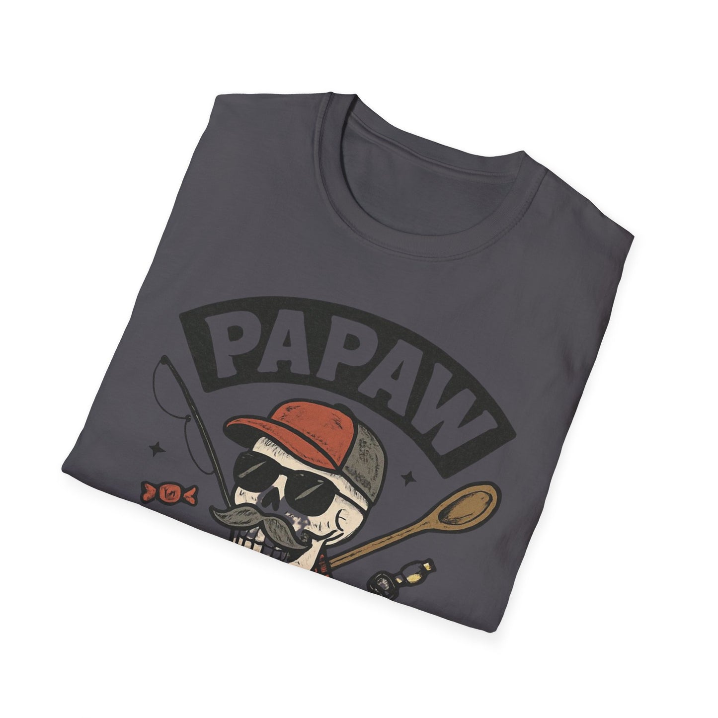 Papaw skull with fishing rod and spoon T-Shirt | Papaw logo tee