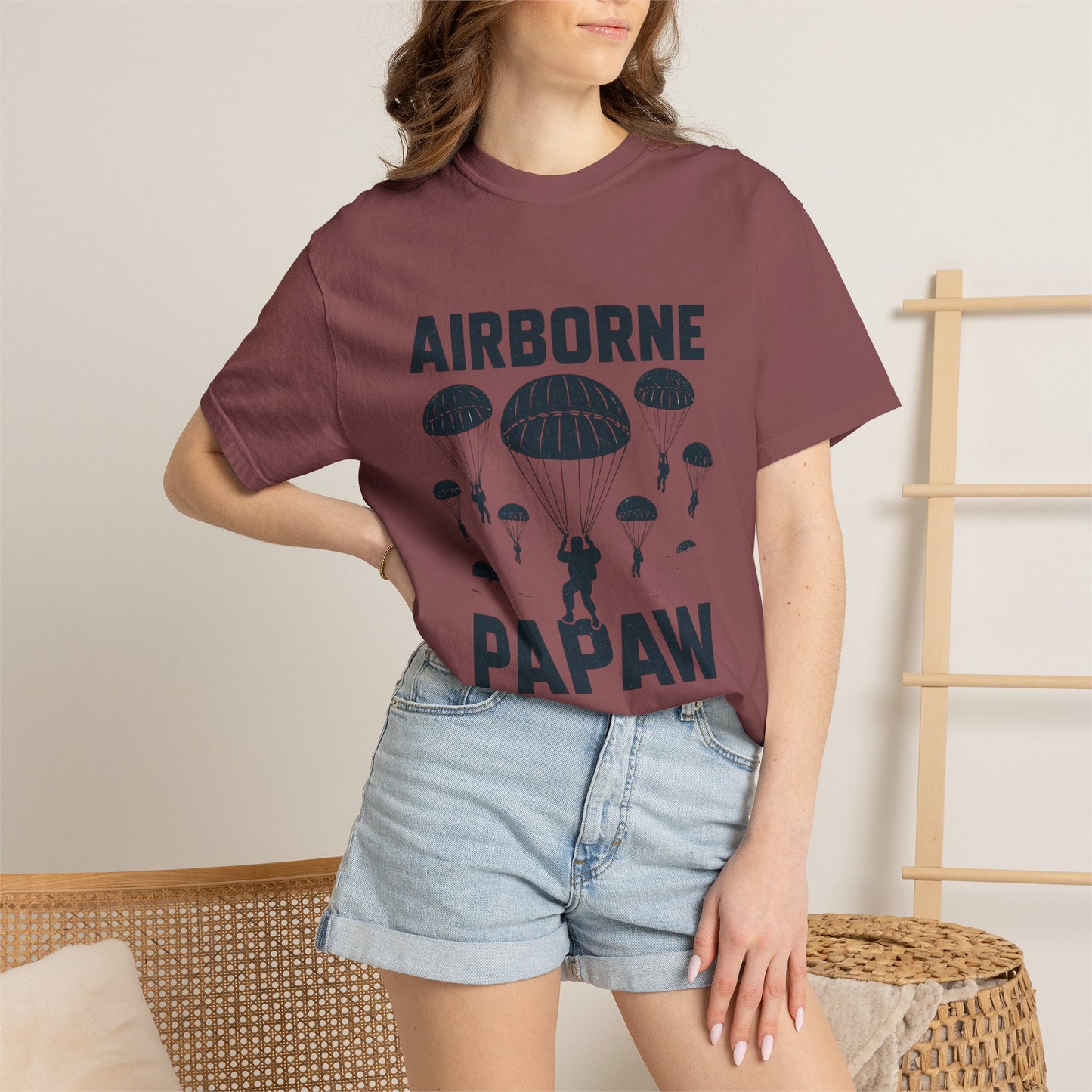 Airborne Papaw T-shirt | Parachute Silhouette Dad Grandpa Military Theme