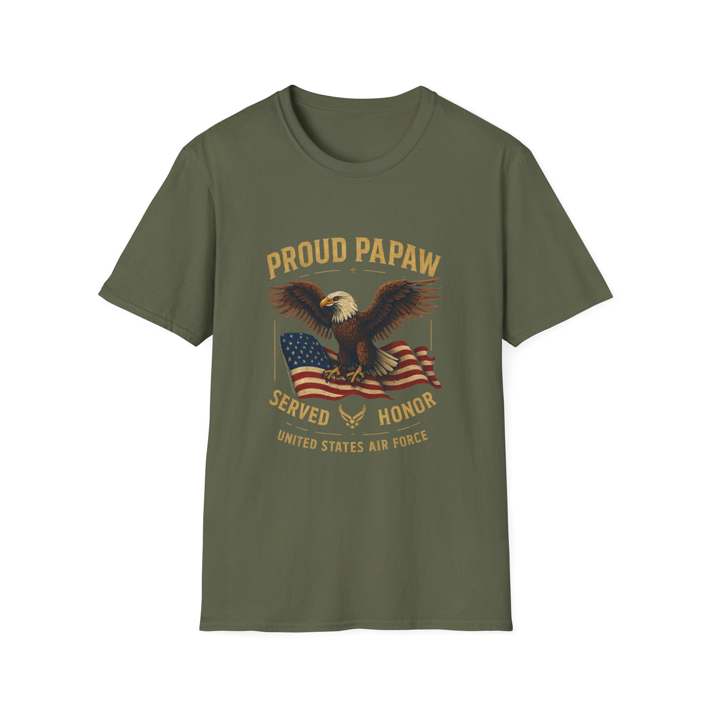 Proud Papaw Eagle with American Flag T-Shirt | Served with Honor, Air Force Theme