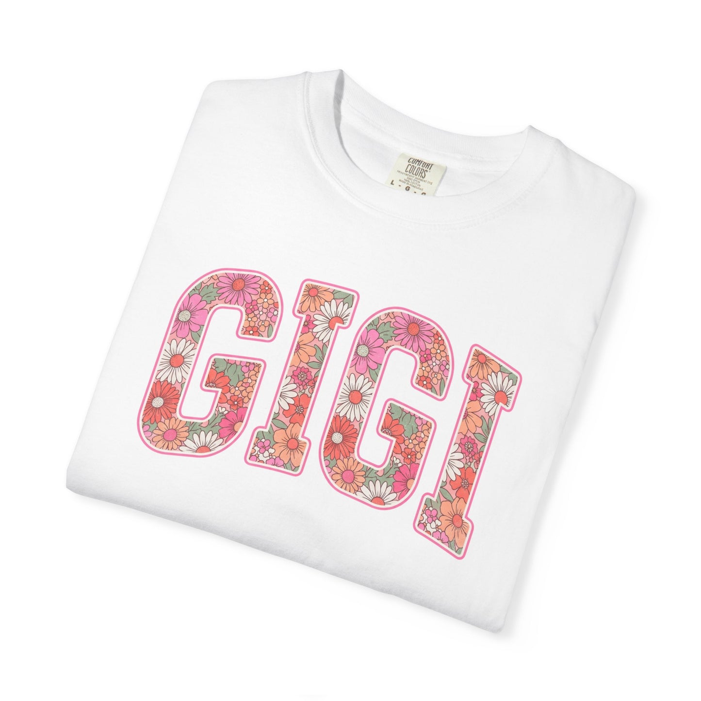 GIGI floral varsity letters T-Shirt | pink daisy name tee