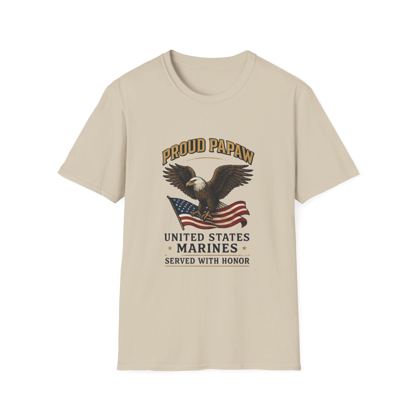 Proud Papaw Eagle with American Flag T-Shirt | United States Marines Served With Honor
