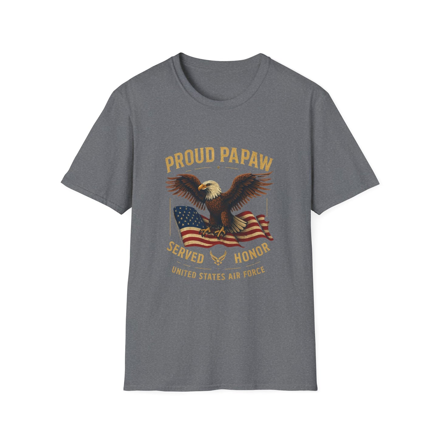 Proud Papaw Eagle with American Flag T-Shirt | Served with Honor, Air Force Theme