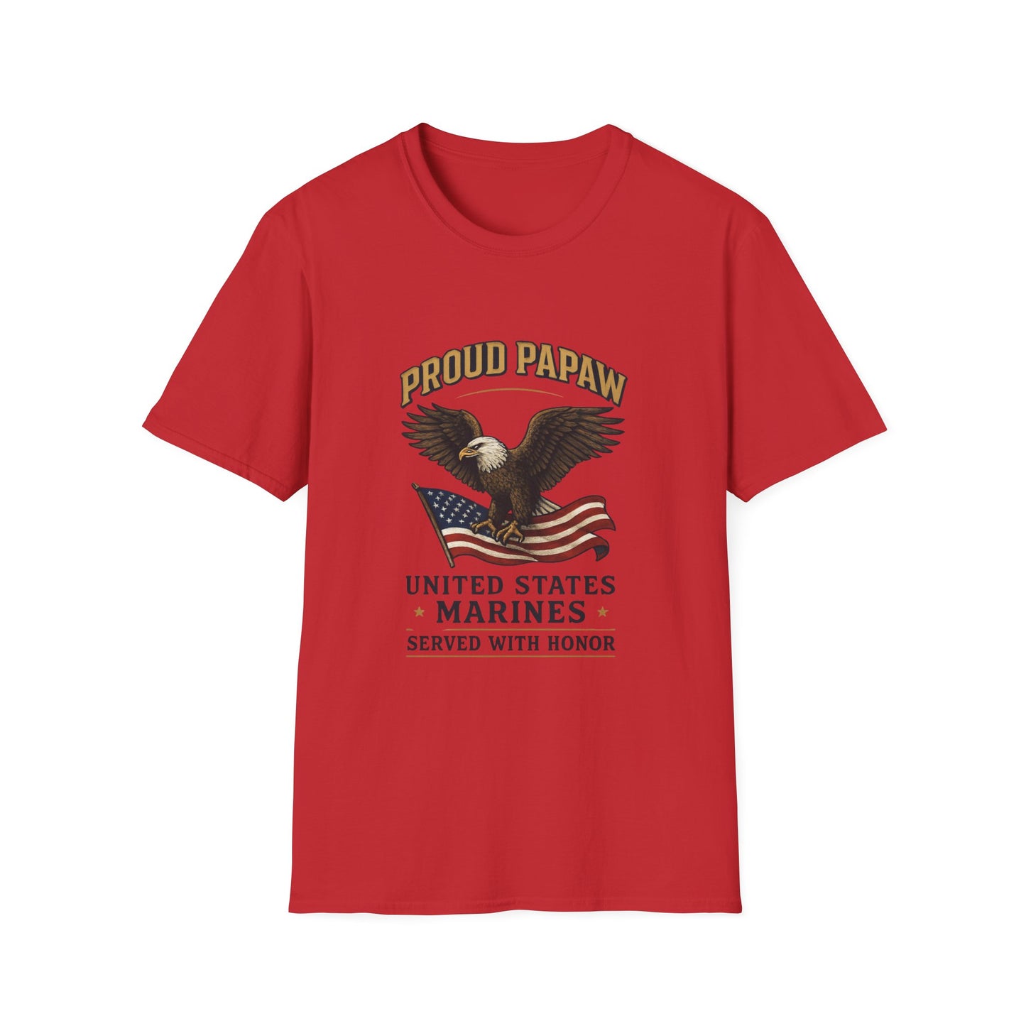 Proud Papaw Eagle with American Flag T-Shirt | United States Marines Served With Honor