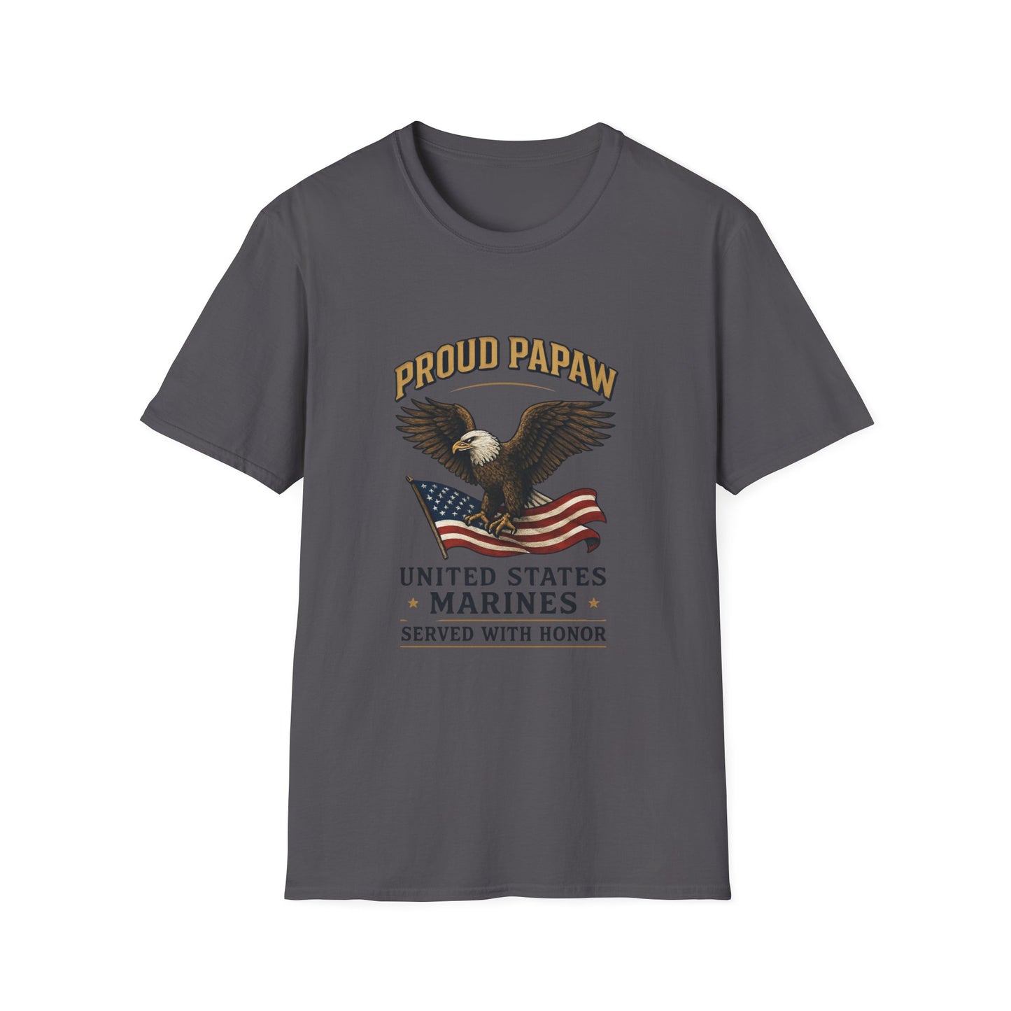 Proud Papaw Eagle with American Flag T-Shirt | United States Marines Served With Honor