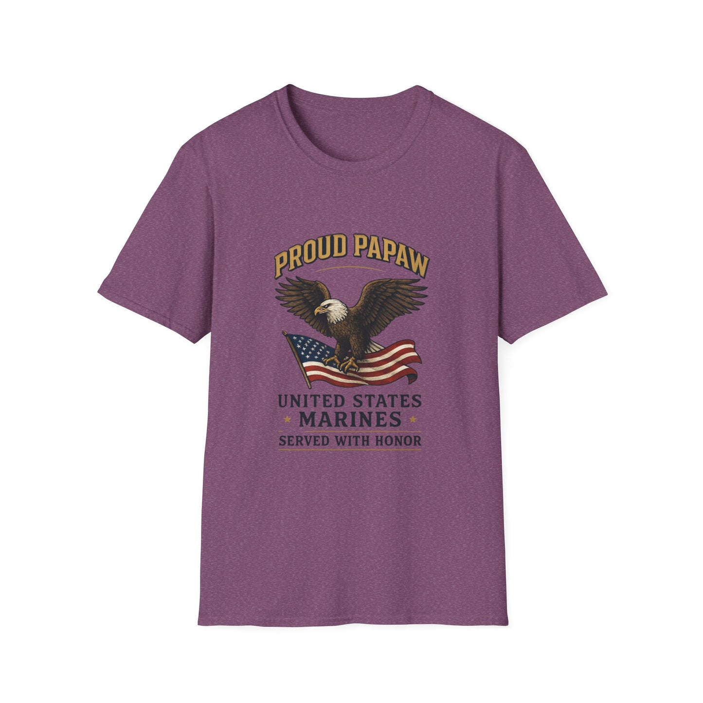 Proud Papaw Eagle with American Flag T-Shirt | United States Marines Served With Honor