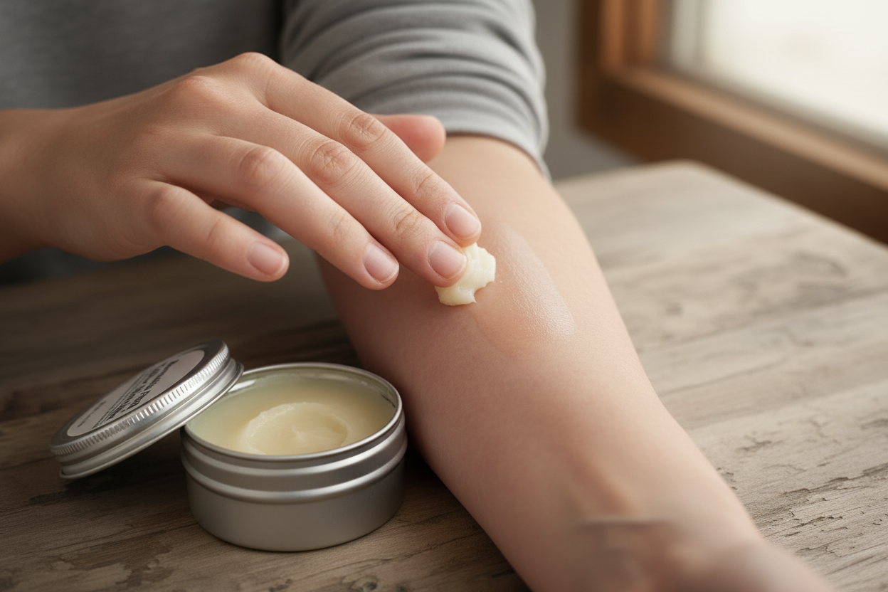 Applying Mountain Fresh Skin Balm to eczema
