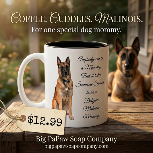 Belgian Malinois Mommy mug Facebook image with a $12.99 price tag