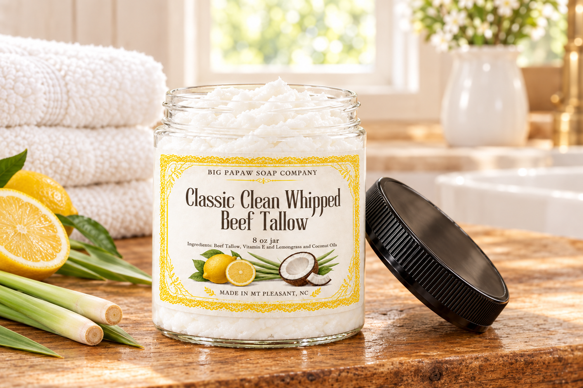 Classic Clean open jar on farmhouse bathroom vanity