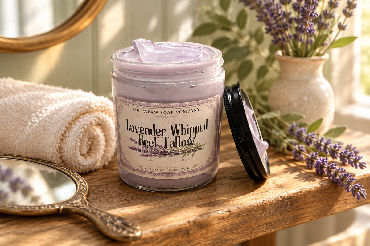 Lavender tallow in a country spa bathroom setting