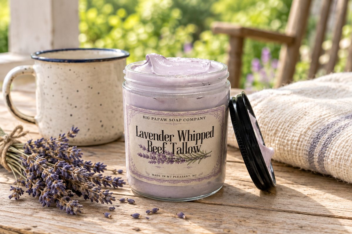 Lavender tallow on a sunny country porch