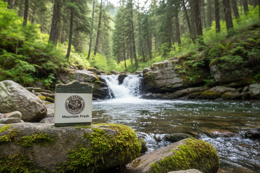 Mountain Fresh Soap on rocks by mountain stream