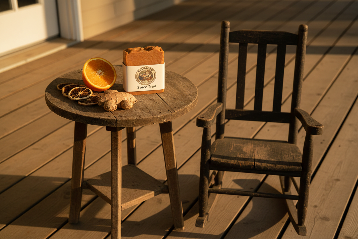 Spice Trail Soap on Rustic Front Porch
