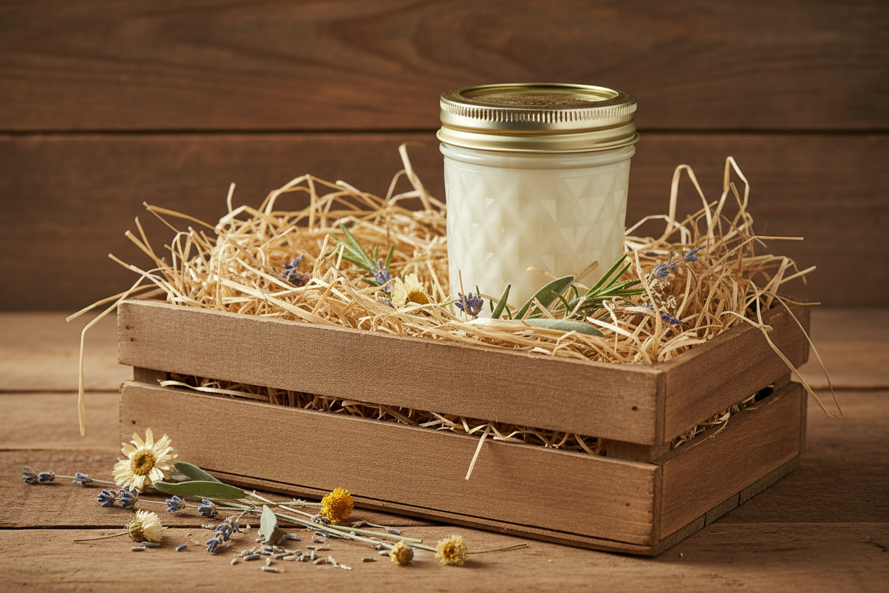 Tallow Nestled in Wooden Crate