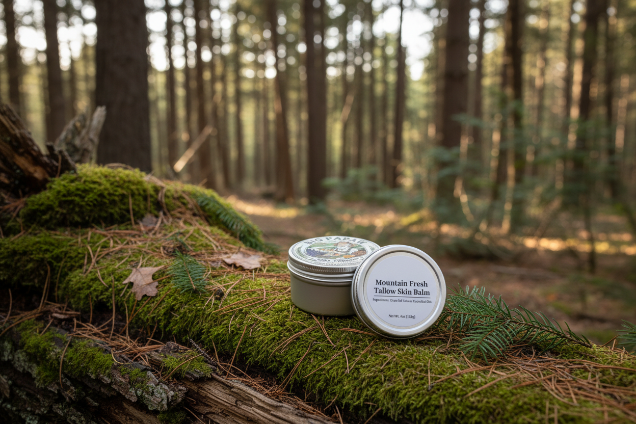 Tins on mossy log in forest